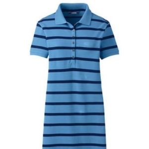 Lands End SS Polo Dress Blue Wave Stripe